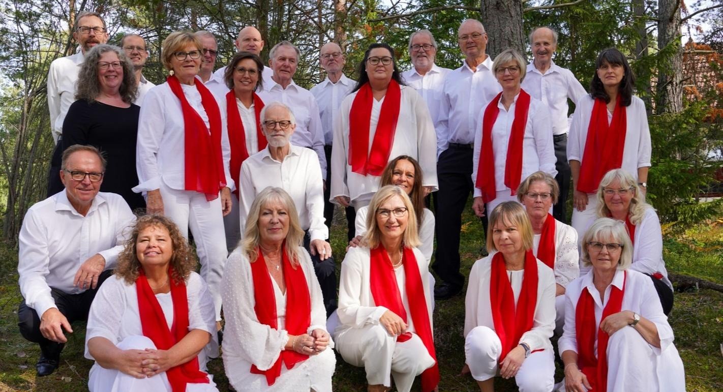 Vetlanda Madrigalkör i julröda sjalar